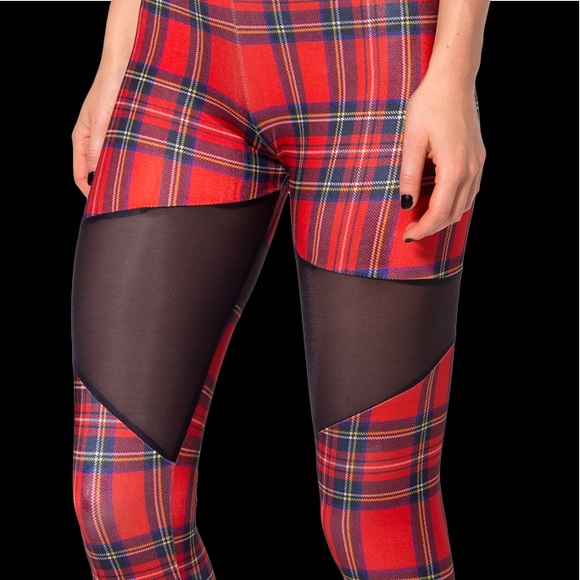 Blackmilk Pants - Blackmilk Red Tartan Sheer Spartan Leggings M